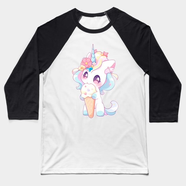 Unicorn appetizing eats ice cream Baseball T-Shirt by Chromatic Currents